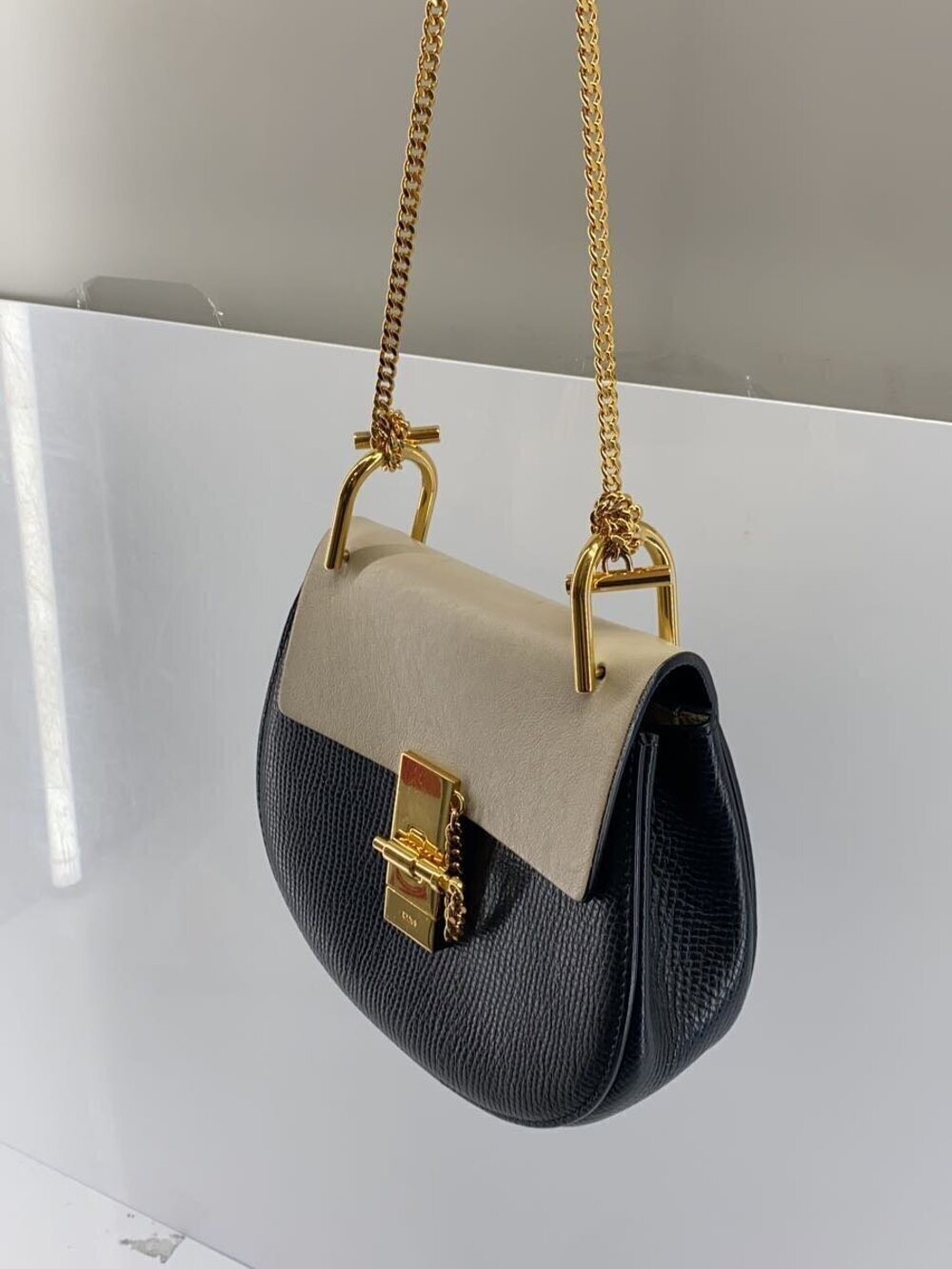 Chloe Drew Leather Shoulder Black Bag Chain Black